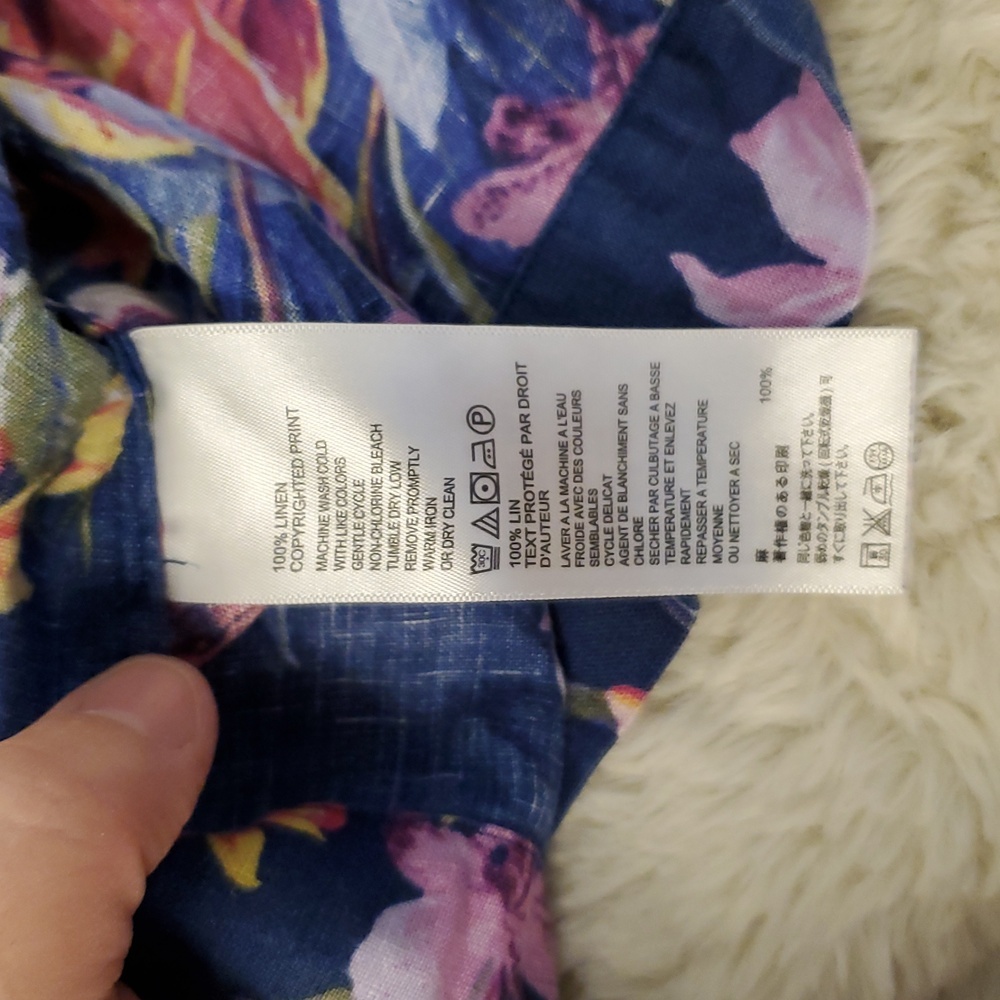 Tommy Bahama Blue Tropical Orchids Floral Linen Dress L - Picture 12 of 14
